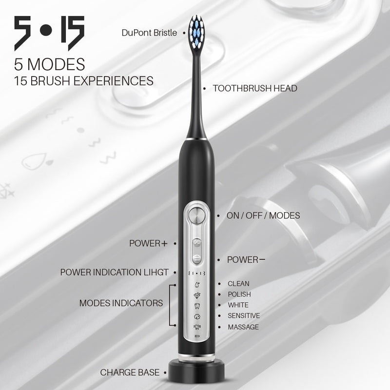 SUBORT Super Sonic Electric Toothbrushes for Adults Kid Smart Timer Whitening Toothbrush IPX7 Waterproof Replaceable Heads Set